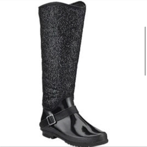 Sperry Top Sider Black Glitter Quilted Rain Boots - Picture 2 of 6